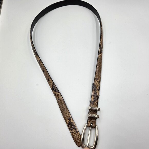 Brighton Belt Womens Medium Brown Snakeskin Belt Silvertone Western Chic - Picture 7 of 13